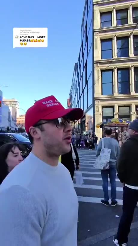 Walking through Manhattan after the election with MAGA hat on