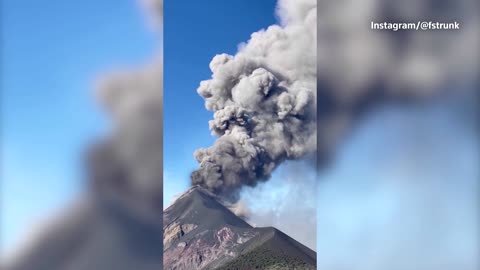 Guatemala volcano spews smoke and lava