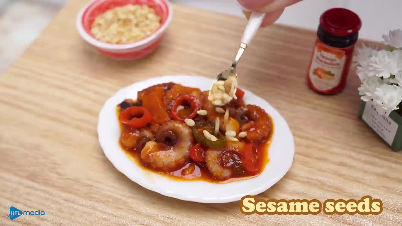 Korean style_ Miniature Spicy Stir Fried Octopus Recipe _ ASMR Cooking Mini Food