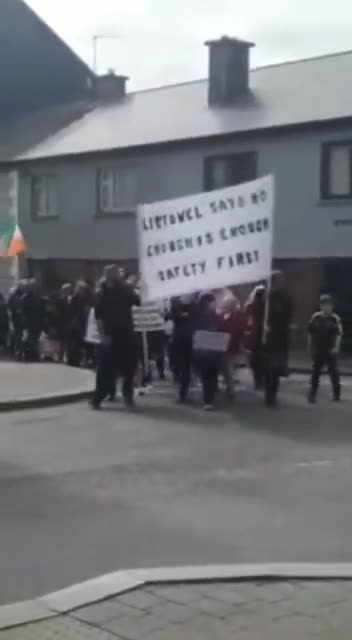 Chants of "house the Irish, not the world" as the people of Listowel hit the streets".