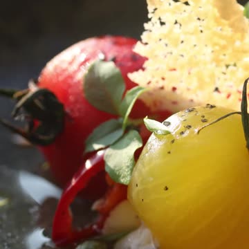 Tomatoes, Parmesan Crisp, Tomato Water Vinaigrette