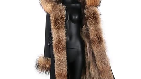 2021 X-Long Parka Winter Jacket 7XL Women Real Fur Coat Big Natural Raccoon Fur Hood Streetwear