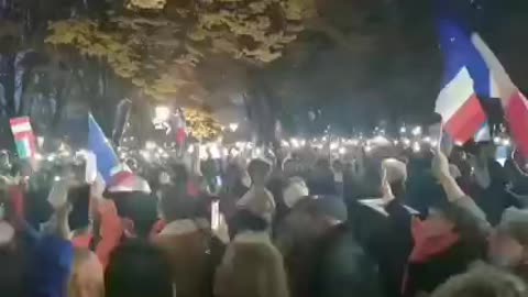 French protestors stand in front of the Austrian Embassy