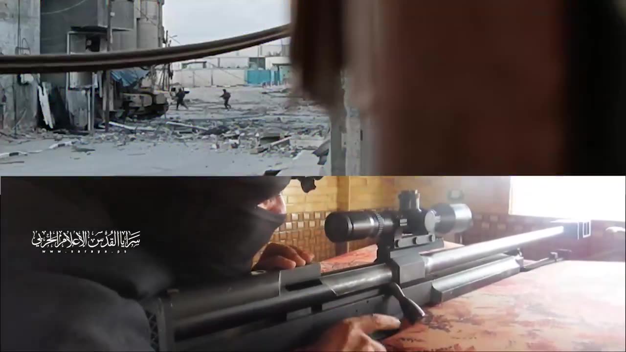 Scenes of our fighters sniping enemy soldiers in the axis of incursion, central Rafah.