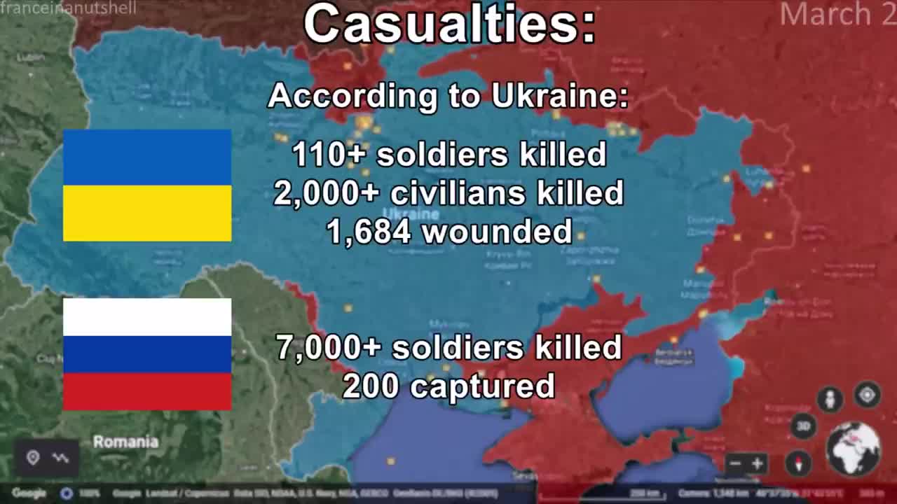 Russo-Ukrainian War 2nd of March Mapped using Google Earth (Day 7)