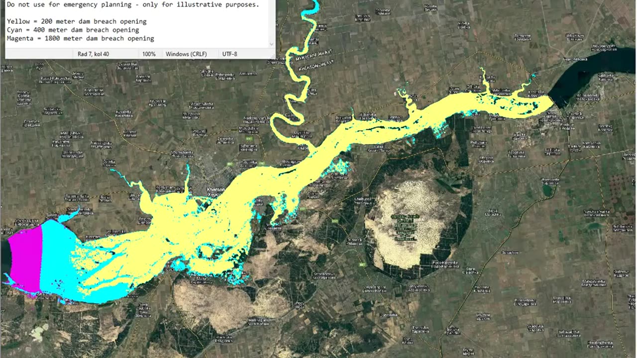 Project of area that will flood due to the distruction of the Nova Kakhovka dam in Ukraine🚨🚨🚨