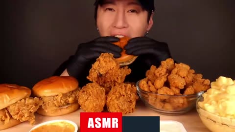 MUKBANG KFC FRIED CHICKEN & CHICKEN SANDWICHES & POPCORN CHICKEN & MAC N CHEESE