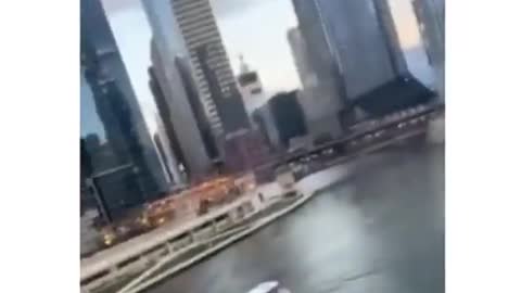 A cruise ship travels through the city