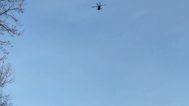 Low Military Black Hawk Helicopter Fly Over