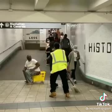 Homeless Man uses Janitor’s bucket as a toilet