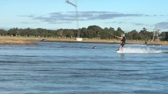 Wakeboarder fails backflip attempt