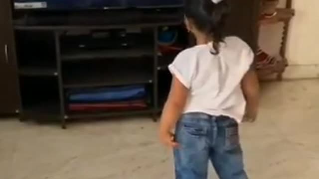 Little cute baby smashes tv when dancing