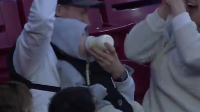 Dad Feeding a Baby at Game Casually Snags Foul Ball