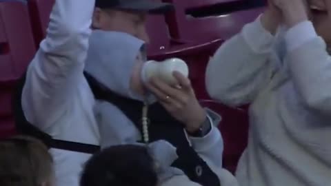 Dad Feeding a Baby at Game Casually Snags Foul Ball