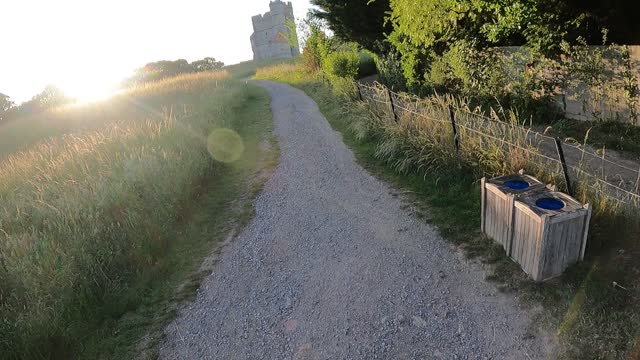 Let's start that again. Walking towards Donnington castle. Blooper.