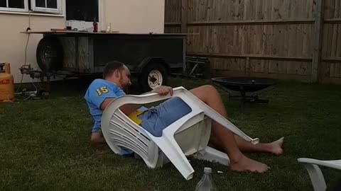 Light blue jersey guy gets white chair leg kicked off