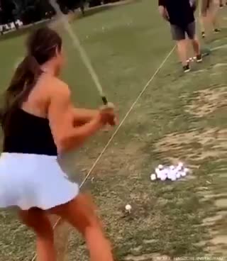 Baby Screams As Mum Misses Golf Ball.