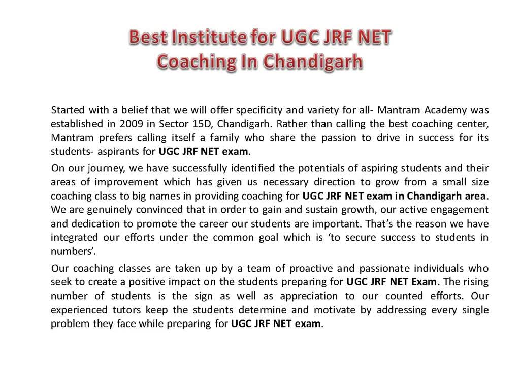 UGC Net Coaching in Chandigarh