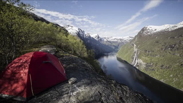 geiranger fjord with boat