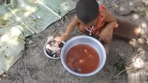 Fish cooking in children😱