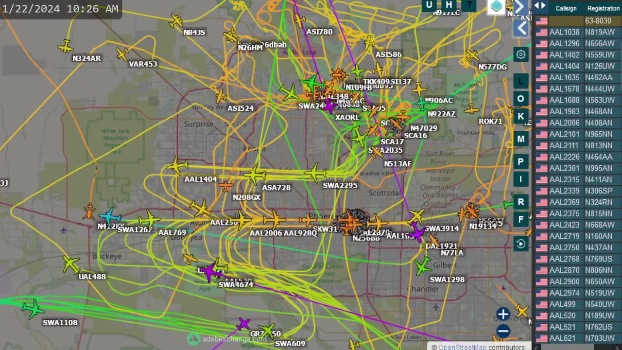 Close Up Phoenix AZ Air Traffic Timelapse Jan 22nd 2024