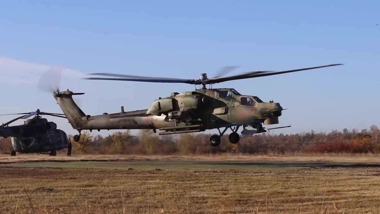 Russian Mi-28NM helicopter hits Ukrainian manpower and stronghold in border area of Kursk region