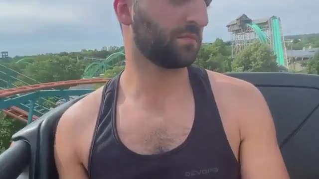 This guy is so serious even in the scary swings