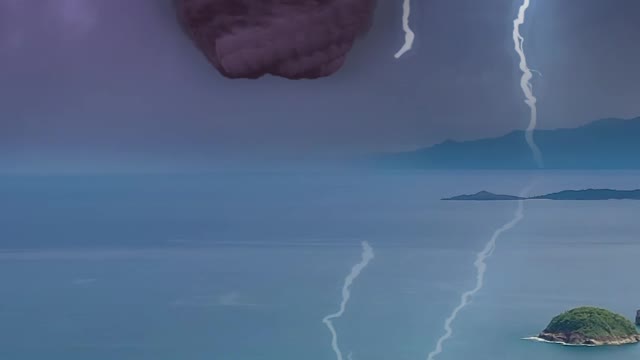 Over the sea, tornado with lightning