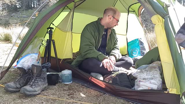 Sorting out gear in the tent for hike. Vlog. Riverside wildcamping