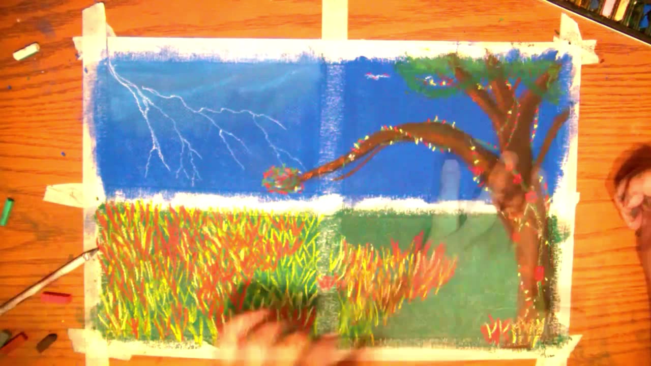 "Creating a Stormy Window View with Chalk Art | Timelapse Art Reveal" #ChalkArt #StormyScene