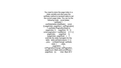 How to get the current Page Index of TantStack Table