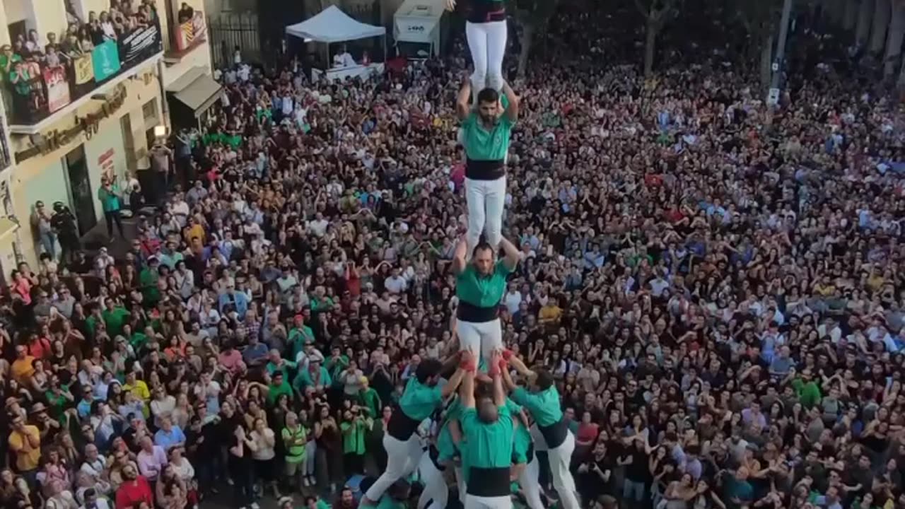 Castells are human towers built by members of amateur groups, usually as part