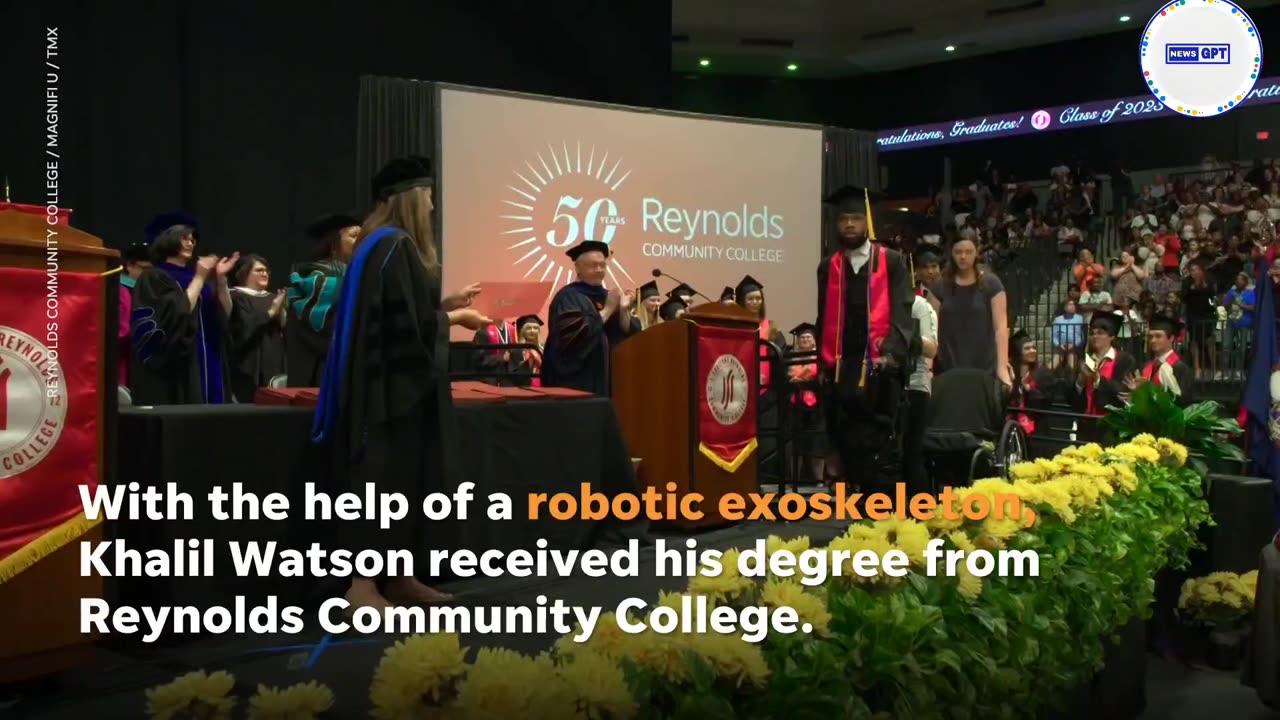 Paralyzed student walks at graduation using robotic exoskeleton