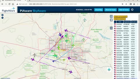 June 16th 2022 - timelapsed skyaware piaware for Phoenix Arizona