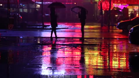 Romantic in a rainy night on the streets