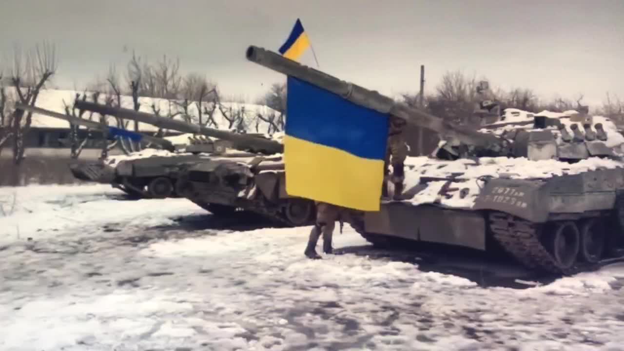 Russian tanks under the control of the Ukrainian army