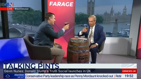Devin Nunes with Nigel Farage interview Truth Social in UK July 20