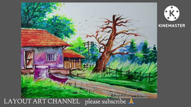 Oil pastel drawing nature scenery easy...😍