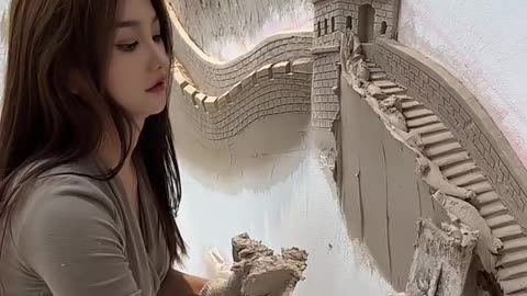 Inspiring born in the 1990s go to the construction site to make relief sculptures of the Great Wall