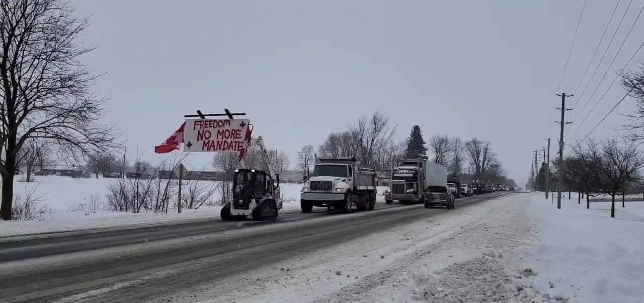 Hundreds of trucks and cars just finished a slow roll convoy through my hometown Aylmer, Ontario.