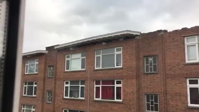 Roof torn off by high winds and storm