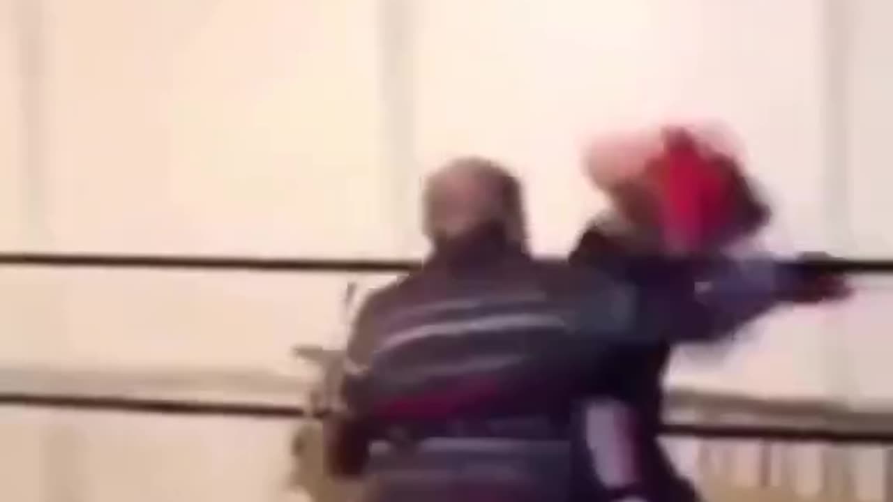 ELDERLY MAN BOXING YOUNGER MAN, AGE DOESN'T MATTER IN THE REAL WORLD