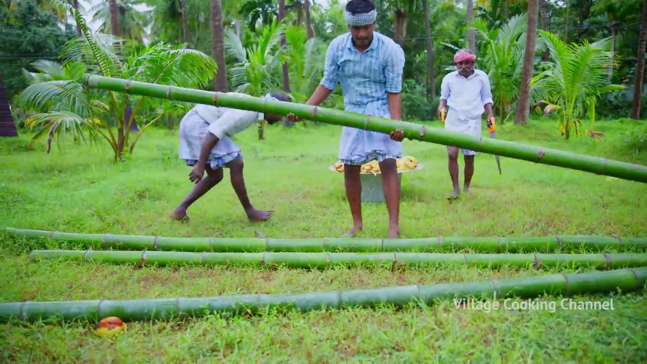 BAMBOO CHICKEN - Chicken Cooking in Bamboo - Direct Fired Bamboo Chicken Recipe Cooking in Village