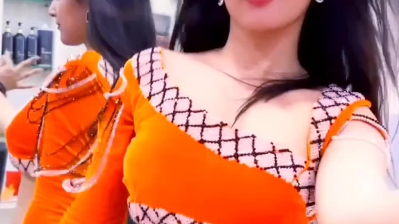 desi hot girl dance in orange two piece