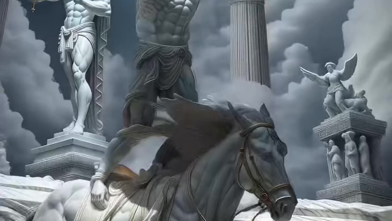 Ares riding through Olympus .