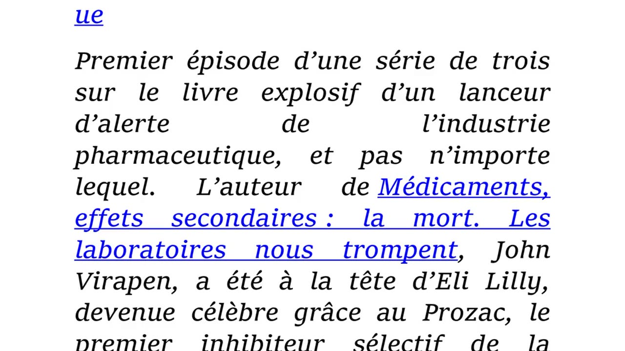 Médicaments, effets secondaires : la mort. Les laboratoires nous trompent 2024-07-21 Joseph Stroberg