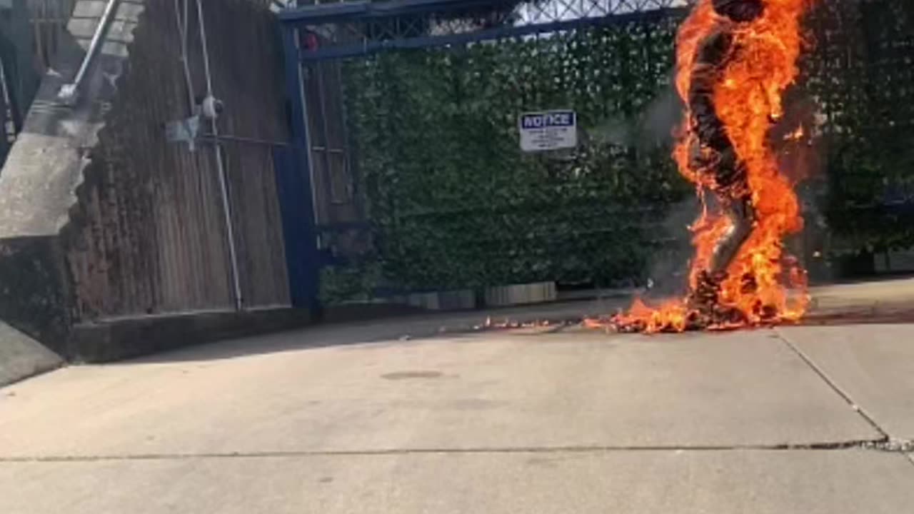 Man dressed as Air Force, sets himself on fire