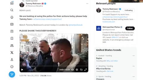 British Brown shirts arrest Jounalist 'Tommy Robinson' Ordered by Extremist pro-Jihad Sadiq Khan!!