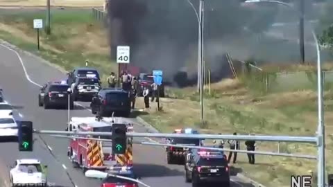 Police chase and pit + multiple people running and car fire! June 30, 2021 at 5;02pm in Fridley, MN