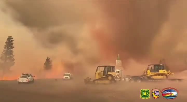 Moment fire TORNADO hits California wildfire site as Golden State braces for ANOTHER heatwave